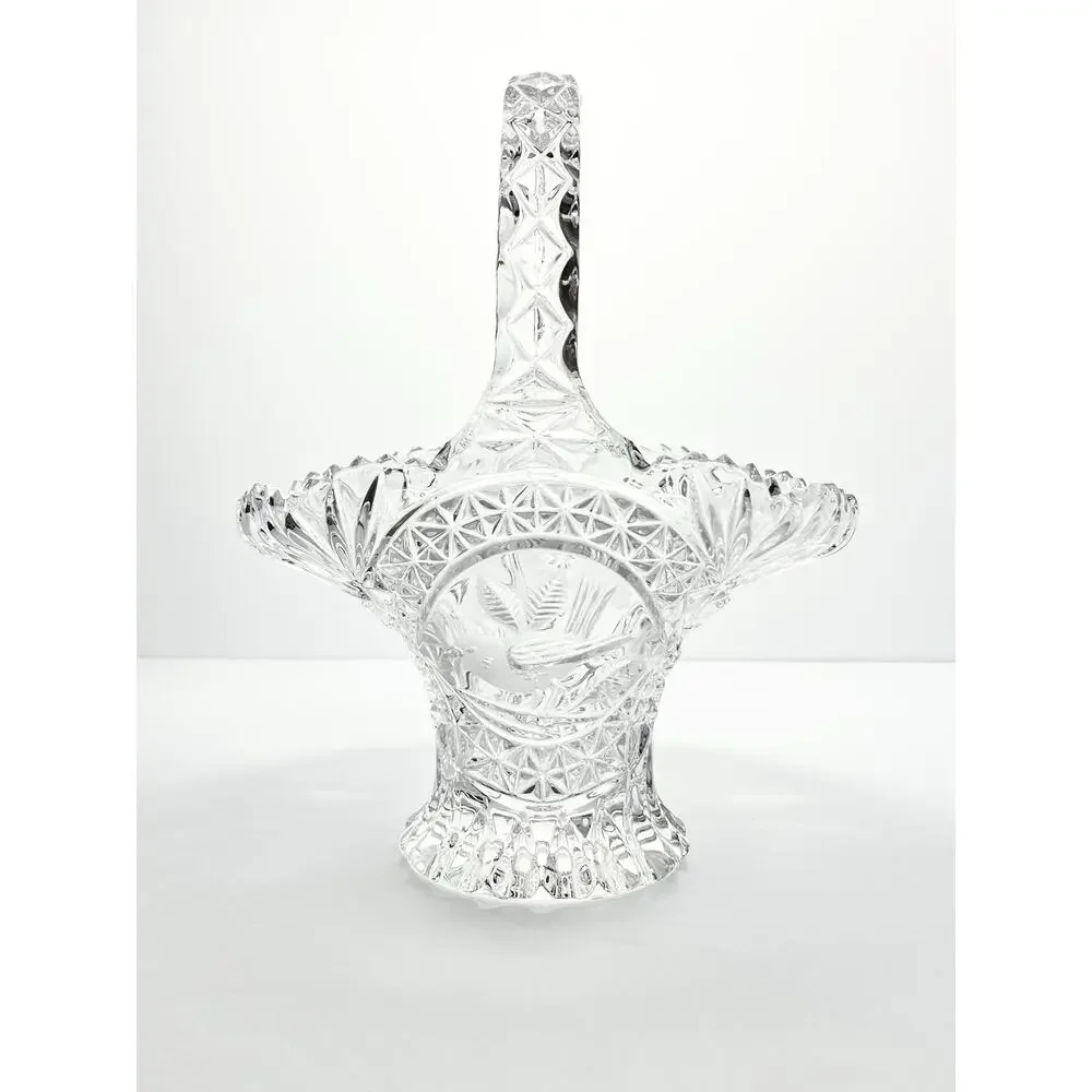 Hofbauer “Byrdes” Large Cut Crystal Deep Handled Basket 10 1/2”